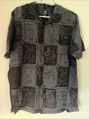Vans Daniel Johnson Short-Sleeve Button-Up Shirt in Black and Gray Comic Print